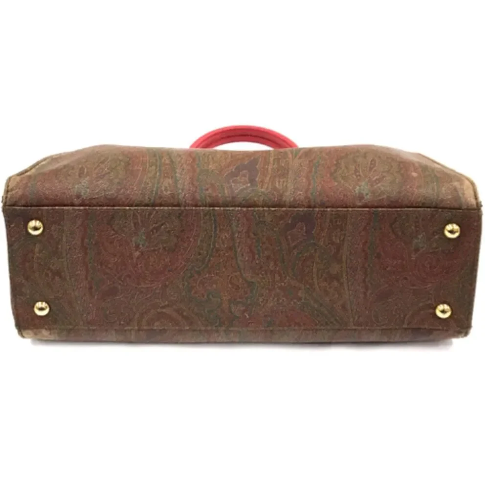Etro (Authentic) Paisley Print Coated Canvas & Pink Leather Large Bag, VGUC